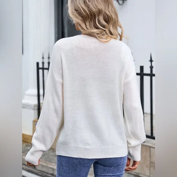 Crochet Flower Round Neck Sweater - Picture 2 of 6